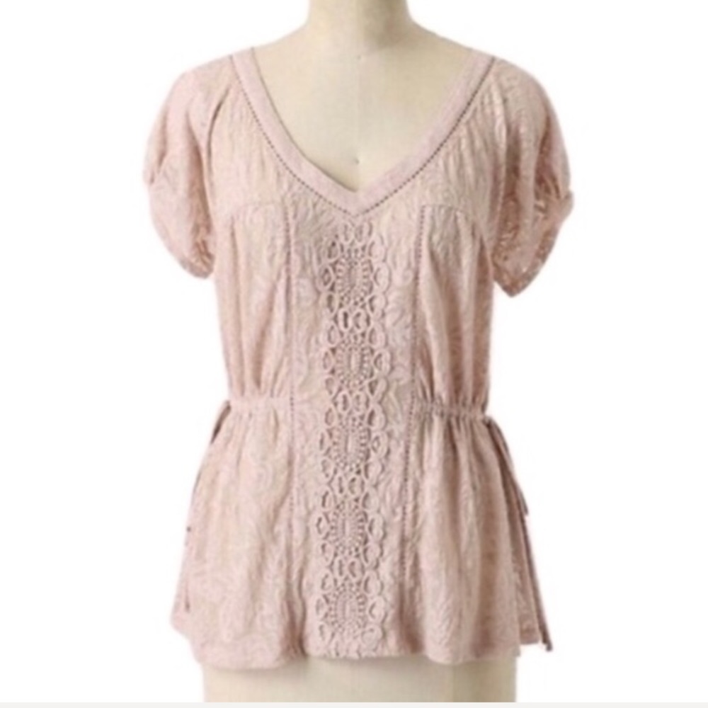 ANTHRO DELETTA blush lace gathered waist top